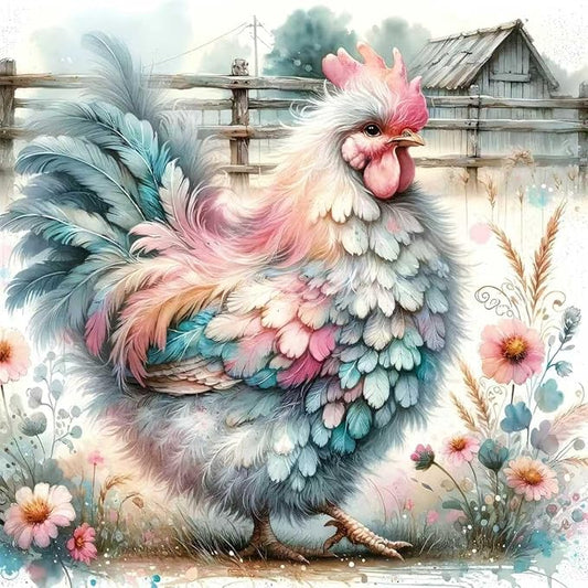 mrpwnle Chicken Diamond Art Kits for Adults, Colorful Rooster Diamond Painting Kits for Adults Beginners, 5D Round Drill Gem Art Easy Diamonds Painting Kit, Home Wall Decor 13.8X13.8 Inch