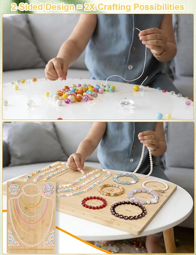 2-in-1 Bead Boards for Jewelry Making,Bamboo Beading Board for Bracelet,Necklace,Earrings,DIY Bracelet Necklace Making Supplies and Measuring Tool-Patent Pending