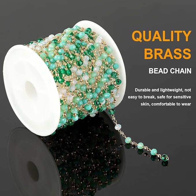 KYUNHOO 16.4 Feet Mixed Color Beads Jewelry Chains Link Gold Plated Brass Chain Spool Colorful Rosary Beading Fun Necklace Chains Bulk Jewelry Making Supplies Findings