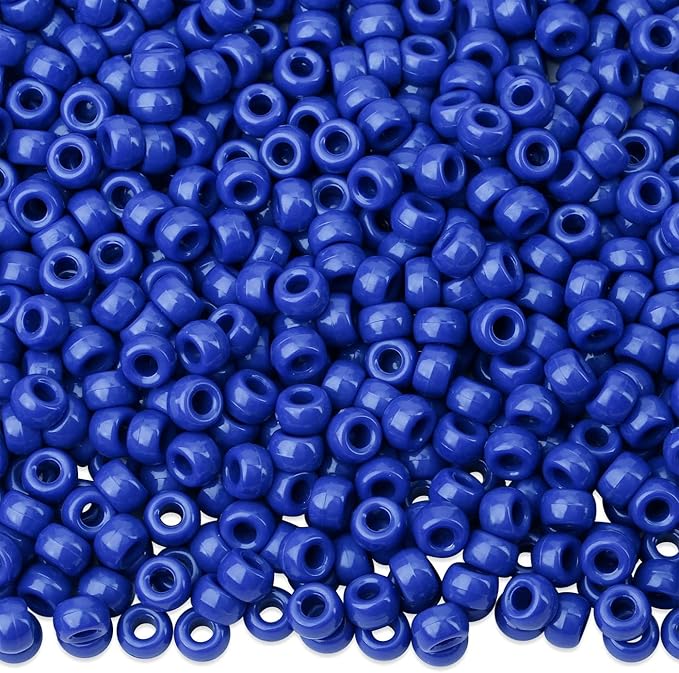 1000Pcs Blue Pony Beads 6x9mm Perler Crafts Bead for Necklace Bracelets, Plastic Beads Kit, Hair Braids Pony Bulk Kandi Hair Bead for Keychain Jewelry Making(Blue)