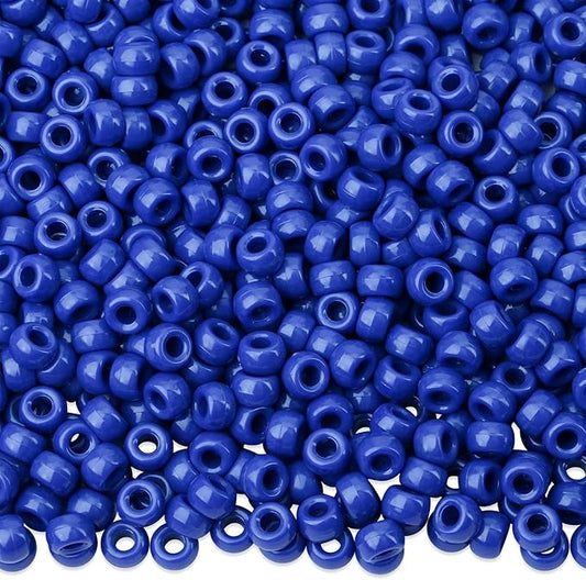 1000Pcs Blue Pony Beads 6x9mm Perler Crafts Bead for Necklace Bracelets, Plastic Beads Kit, Hair Braids Pony Bulk Kandi Hair Bead for Keychain Jewelry Making(Blue)