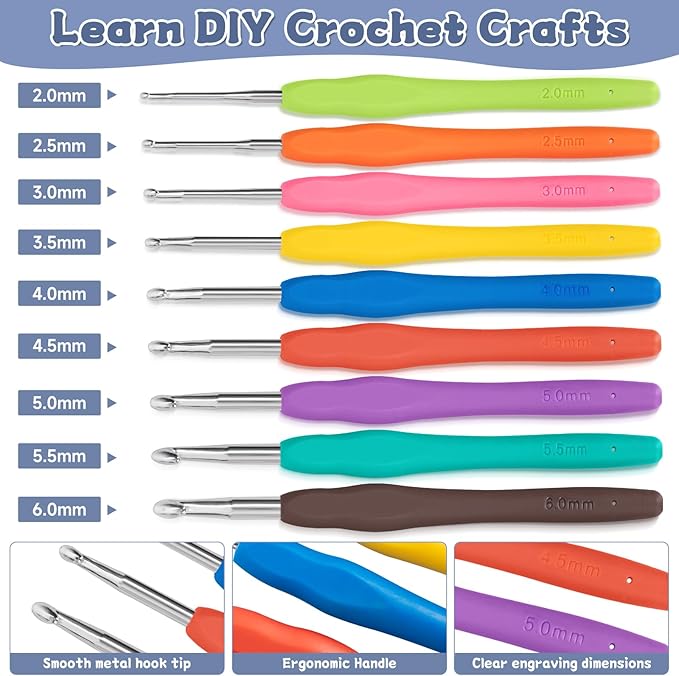 GMAK Crochet Kit for Beginners Adults, 59 PCS Crocheting Sets Include Yarn, Hooks and Tools, Portable Crochet Starter Kit for Making Variety Projects Crocheting Supplies, Navy Plume