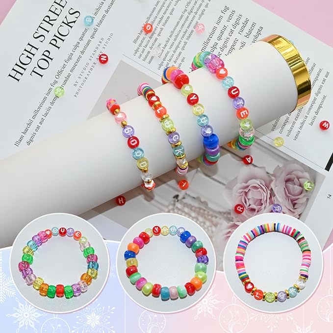 1400pcs Letter Beads 7x4mm Colorful Transparent for Jewelry Making Bracelet Hair Braids Crafts