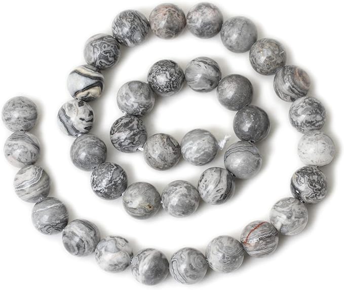 cheavian 35pcs 10mm natural map stone round loose beads for jewelry making diy findings 1 strand 15"