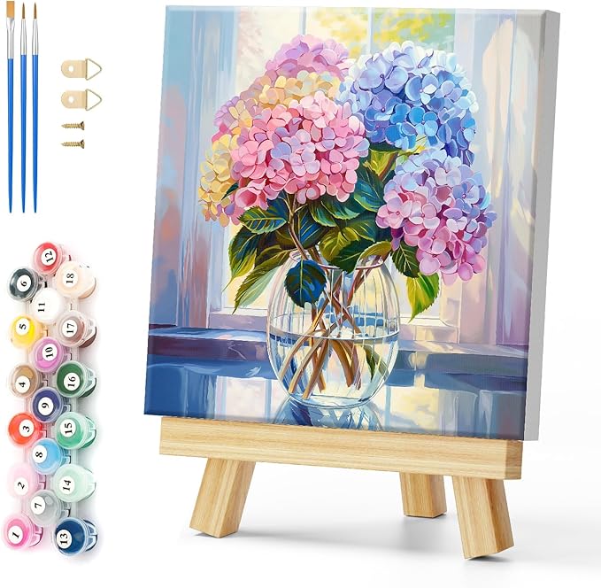Natuyalo Framed Paint by Numbers Kit for Adults - Colorful Flowers DIY Adult Paint by Number Kits Vase Acrylic Canvas Painting for Adults Beginners Art Crafts with Frame, 12x12 Inch