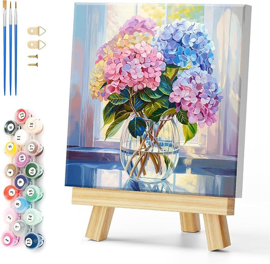 Natuyalo Framed Paint by Numbers Kit for Adults - Colorful Flowers DIY Adult Paint by Number Kits Vase Acrylic Canvas Painting for Adults Beginners Art Crafts with Frame, 12x12 Inch