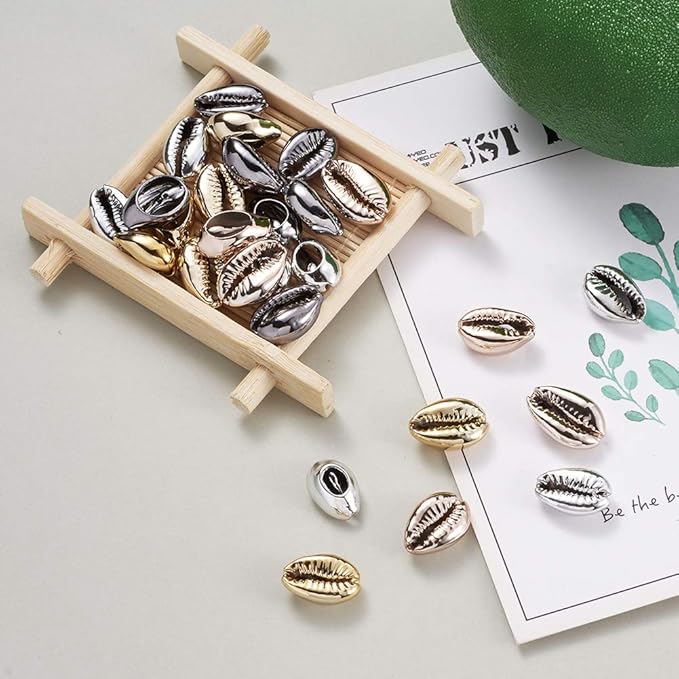Cheriswelry 50pcs Electroplated Shell Beads Cowrie Shells Spiral Sea Shell Summer Beach Loose Spacer Beads for Bracelet Craft Jewelry Making Vase Filler Fish Tanks Home Decoration 15~20mm