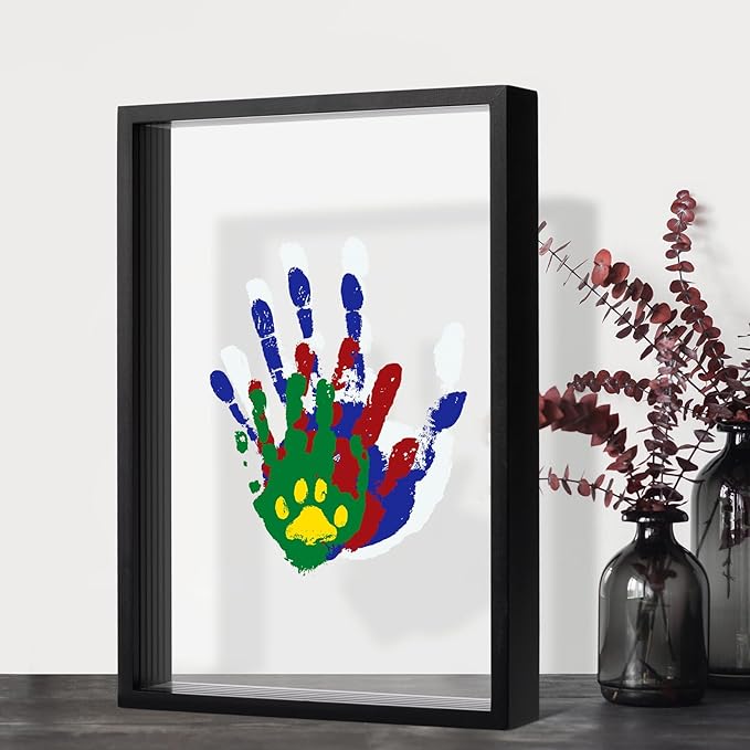 guanshiya family handprint kit, diy art print wooden frame for family night, gifts for new parents, adoption gifts, 5 non-toxic paints (black)
