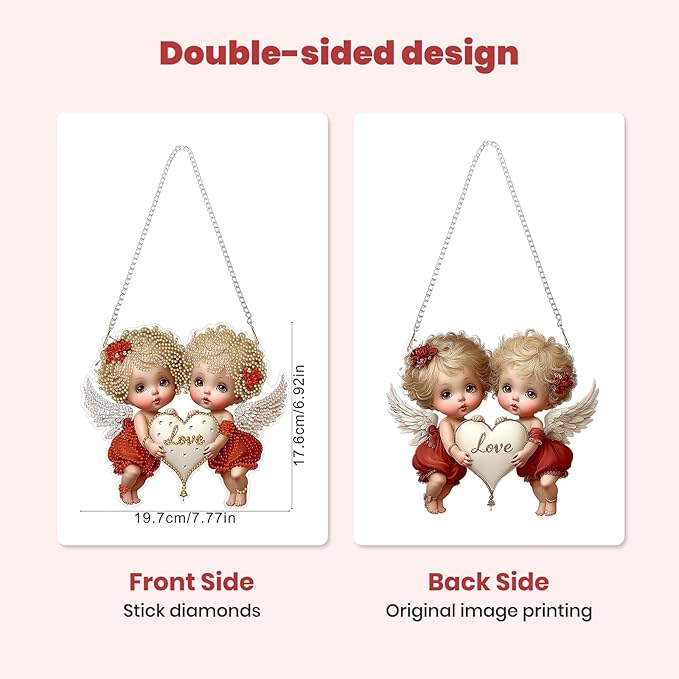 MXJSUA Cupids Diamond Art Hanging Kits for Adults Beginners, Valentine's Day Crystal Diamond Suncatchers, Special Shape Diamond Painting Pendant Window Ornament Gifts for Home Garden Door Wall Decor