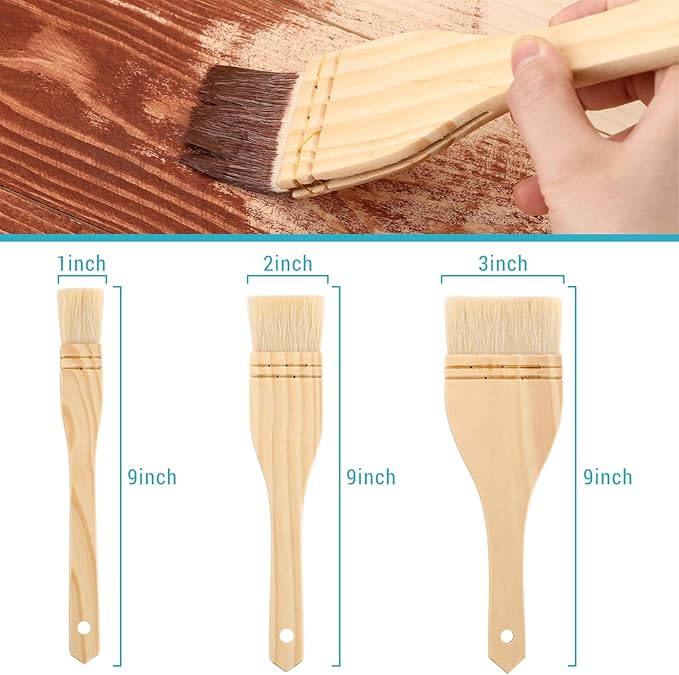 Flat Hake Brushes Hake Paint Brush Artist Painting Set Sheep Hair Bristles Wash for Watercolor, Wash, Ceramic and Pottery Painting, 1, 2 inch and 3 Inch(6 Pieces)