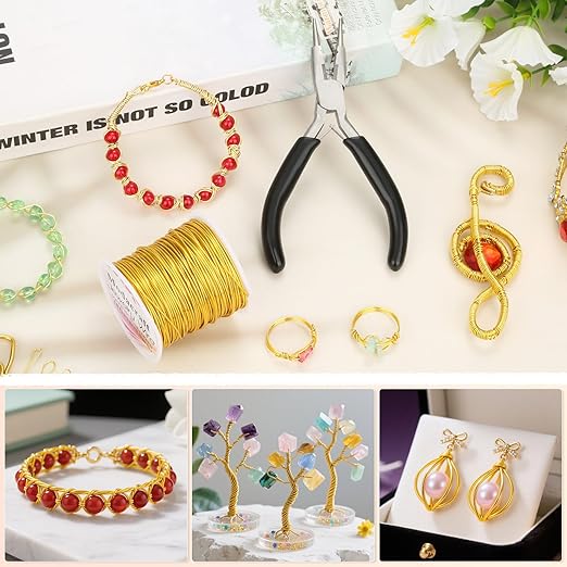 Modacraft 18 Gauge Gold Jewelry Wire & 4-in-1 Pliers Kit - 65FT Tarnish Resistant Copper Craft Wire (1.0mm) for Wire Wrapping, DIY Jewelry Making, Christmas Ornaments & Holiday Decorations