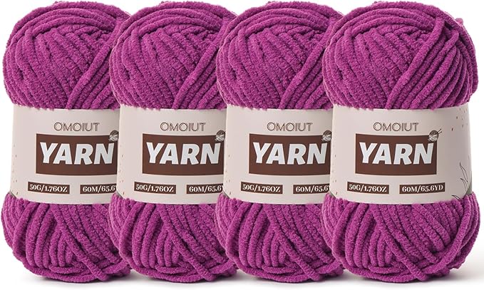 4 Packs Plush Chenille Chunky Crochet Yarn - Baby Yarn for Crocheting Soft - Velvet Yarns Knitting for Blankets Crafts - Fluffy Amigurumi Yarns 200g/262.5yds (4 Dark Purple)