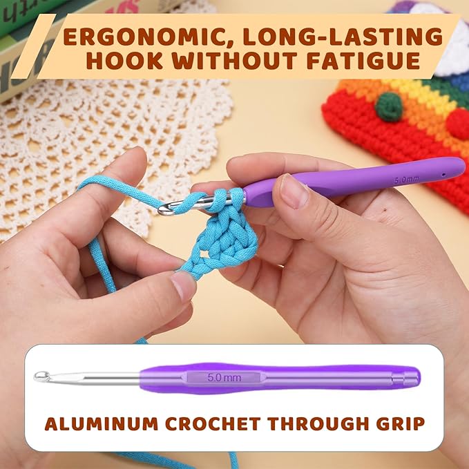 Mayboos 38 Pack Crochet Hooks Set, 13 Pcs 2mm(b)-10mm(n) Ergonomic Crochet Hooks Set, Crochet Needle for Arthritic Hands with Storage Case for Beginners Extra Long  Knitting Needles