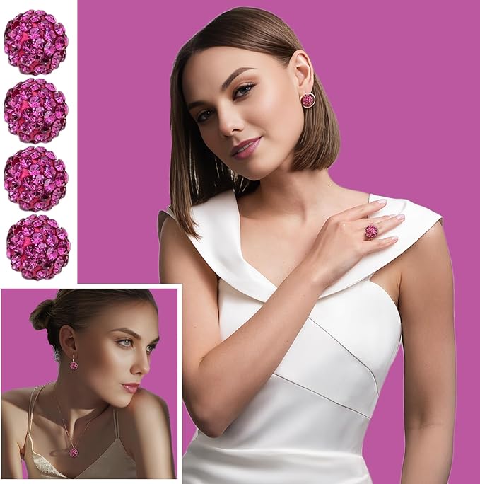 10mm Fuchsia Grade A Rhinestone Beads for Baseball Necklace-Round Disco Ball Bead Rhinestone Clay Beads for Earring Jewelry Making,Necklace Bracelet,DIY Craft Supplies(200 pcs)
