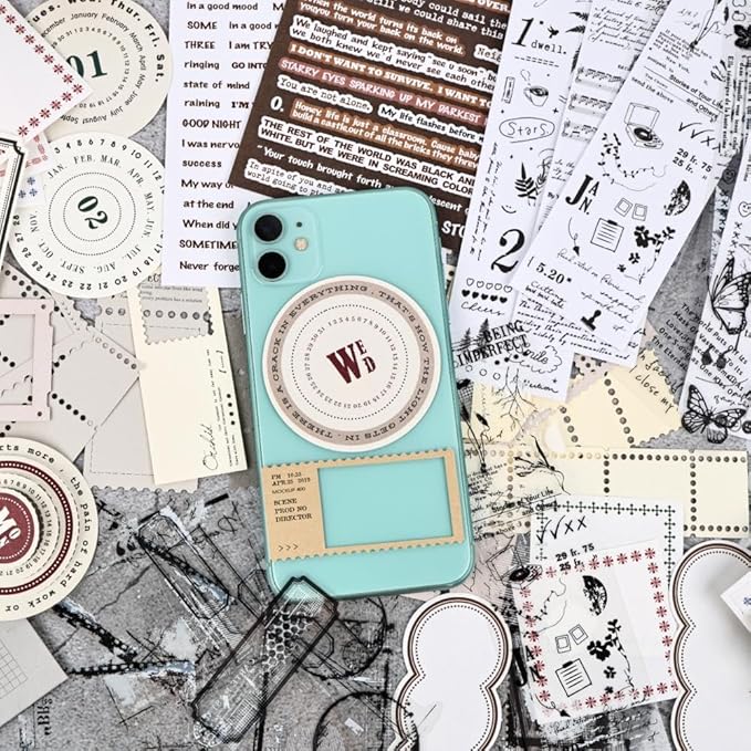 Diuhofart Vintage Scrapbooking Supplies Kit, 80Pcs Diecut Film Strips Photo Frames Stickers for Junk Journal Supplies, Scrap Booking Materials, Quote Stickers for Journaling, Collage, Crafts Arts