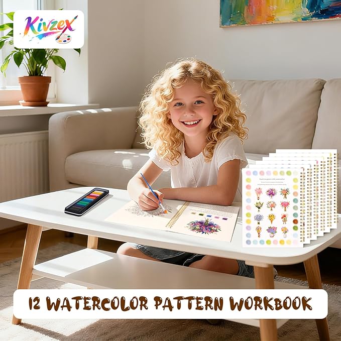 Watercolor Workbook for Adults, Beginner Friendly Watercolor Painting Kit Bouquet Water Coloring Book, Nature-Themed Practice Art Gift Water Color Paint Book with Palette and Brush