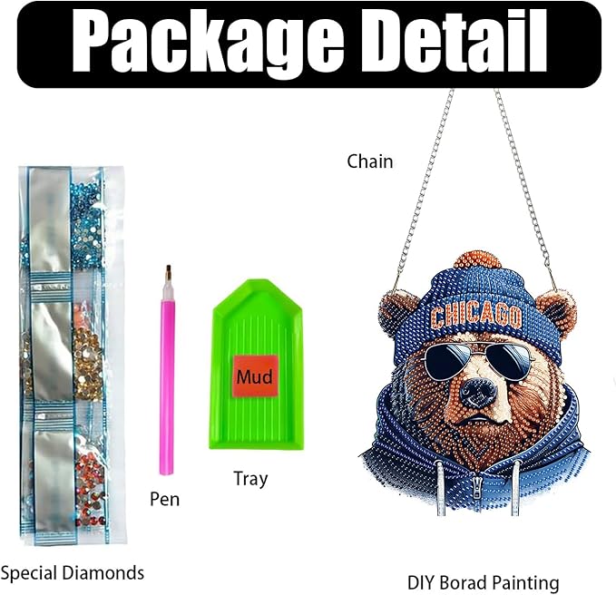 DIY Diamond Art Hanging Kit for Adult,Acrylic Diamond Art Painting Window Pendants Home Garden Wall Hanging Kits Hanging Ornament,Football Style (Chicago Orange)