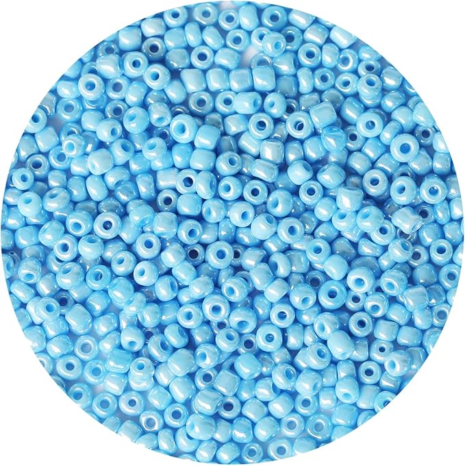 Bala&Fillic Opaque Light Blue Pearl Color 4mm Seed Beads About 1200pcs/100Grams in Bag, 6/0 Glass Craft Beads for Making Bracelet and Necklace (Light Blue Pearl)