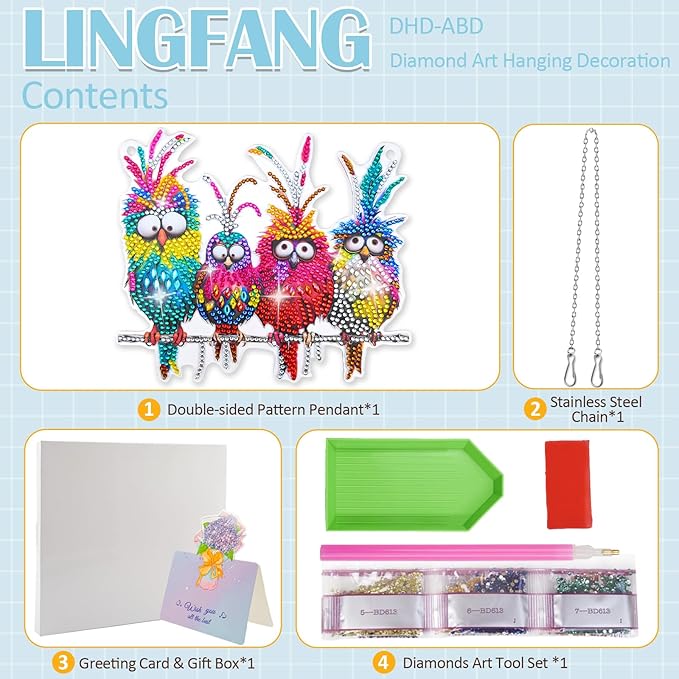 Diamond Art Hanging Kit for Adult, Painting Hanging Ornament Kit, Special Shaped Rhinestone,DIY Acrylic 5D Diamond Art Window Pendants Home Garden Wall Kits Hanging,Double Sided (Birds)
