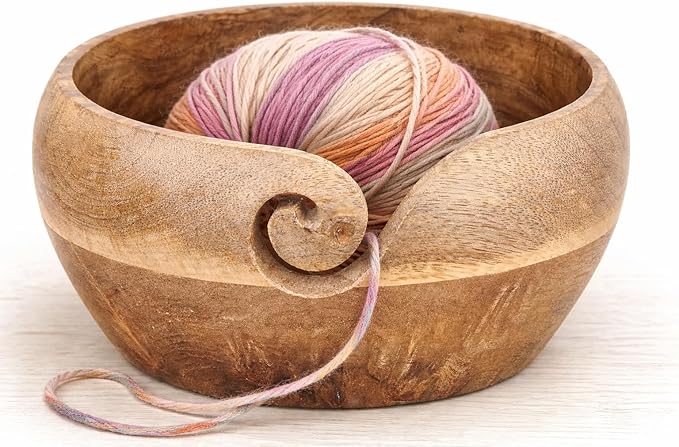 Mothers Day Gifts for Women Wooden Yarn Bowl Knitting Bowl Large Crochet Yarn Holder Handmade Crocheting Accessories and Supplies Organizer 7 x 3 Retirement Birthday Gift For Knitters