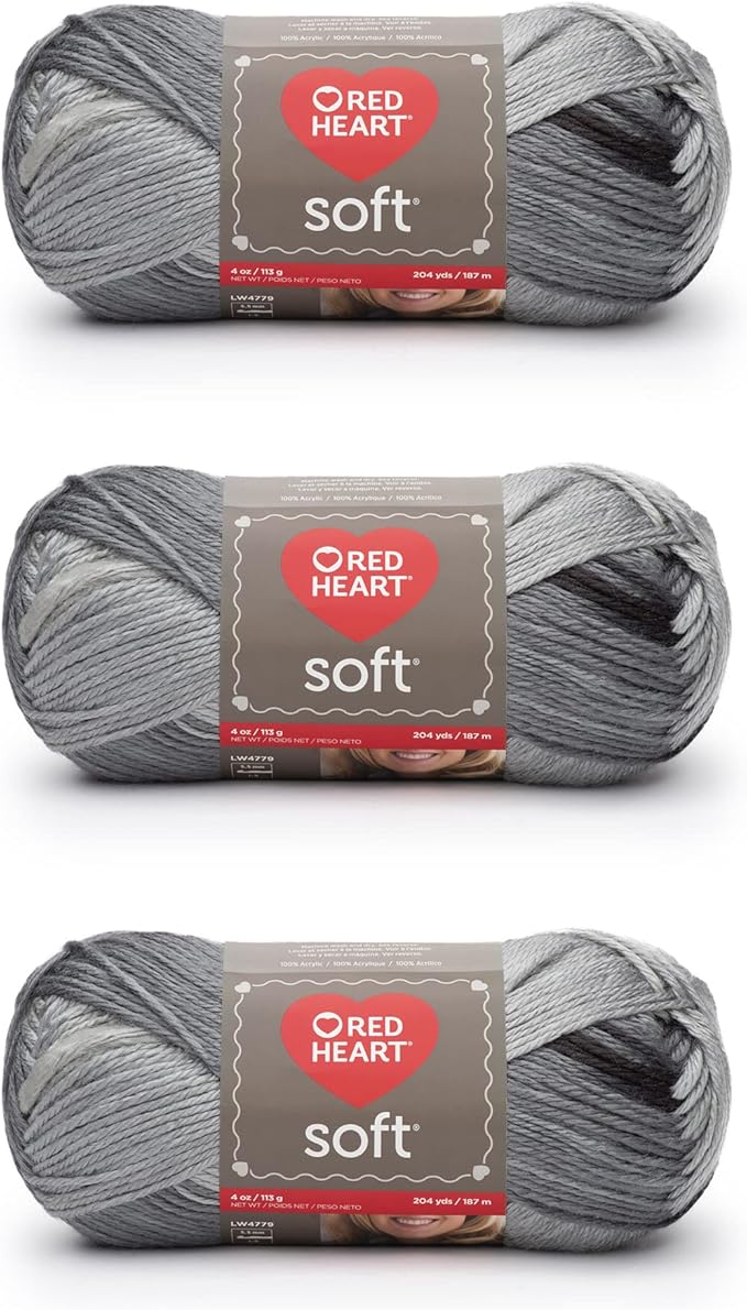 Red Heart Soft Grayscale Yarn - 3 Pack of 113g/4oz - Acrylic - 4 Medium (Worsted) - 256 Yards - Knitting/Crochet