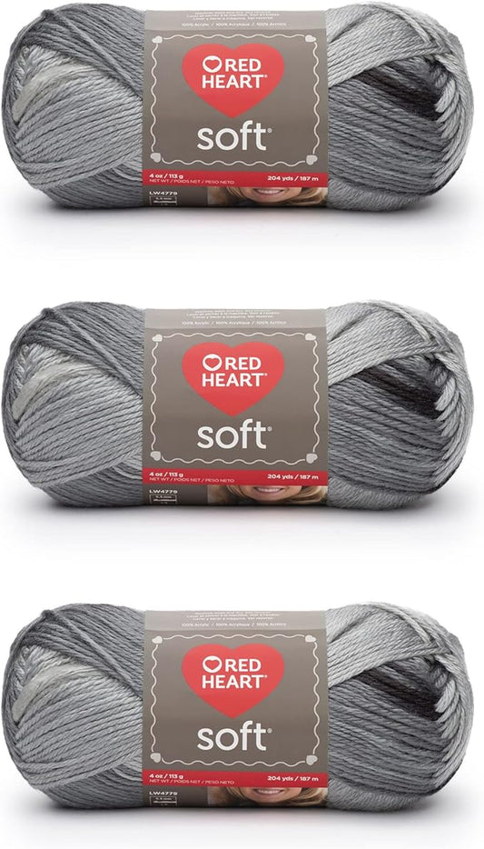 Red Heart Soft Grayscale Yarn - 3 Pack of 113g/4oz - Acrylic - 4 Medium (Worsted) - 256 Yards - Knitting/Crochet