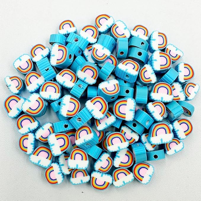 Rainbow Cloud Handmade Polymer Clay Beads, 100pcs Polymer Clay Spacer Beads for Women Jewelry Making DIY Charms Bracelet Necklace Hair Clip Accessories Handmade Craft