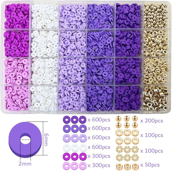 MIIIM Purple Clay Beads Kit for Bracelets Making, Heishi Beads, Clay Charms and Gold Spacer Beads for Jewelry Making, Friendship Bracelet Beads Kit for Crafts, Concert, Raves, Gifts