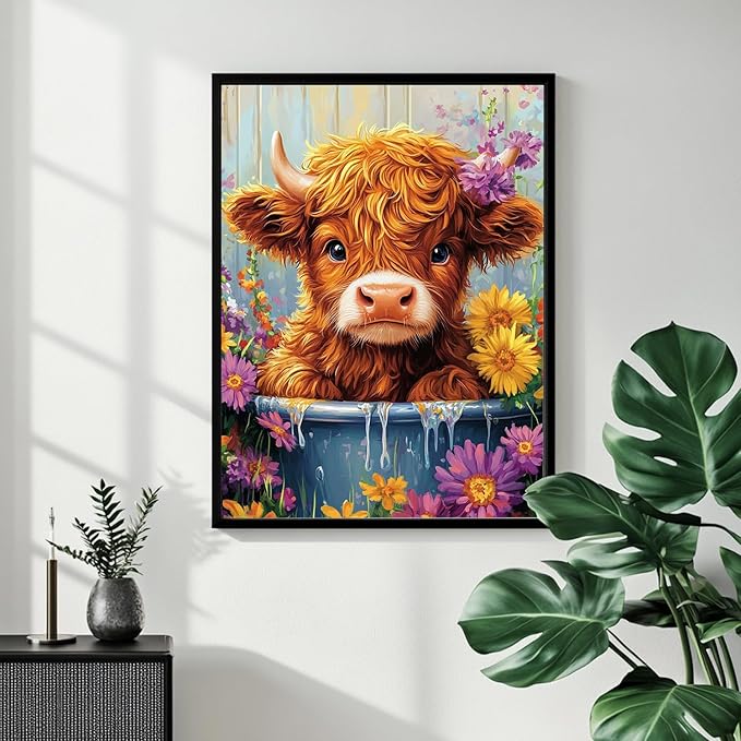 Cow Paint by Numbers for Adult, Highland Cow Paint by Numbers Kit for Adults Beginners, DIY Acrylic Paint by Number on Canvas for Home Wall Art Decor 16x20 Inch