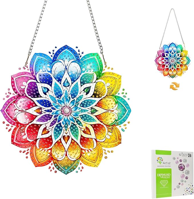 Masendp Mandala Hanging Diamond Art Kits for Adults, Special Shaped Colored Diamond Painting Pendant Ornaments Kit DIY Crystal Rhinestone Gem for Home Decoration and Gifts