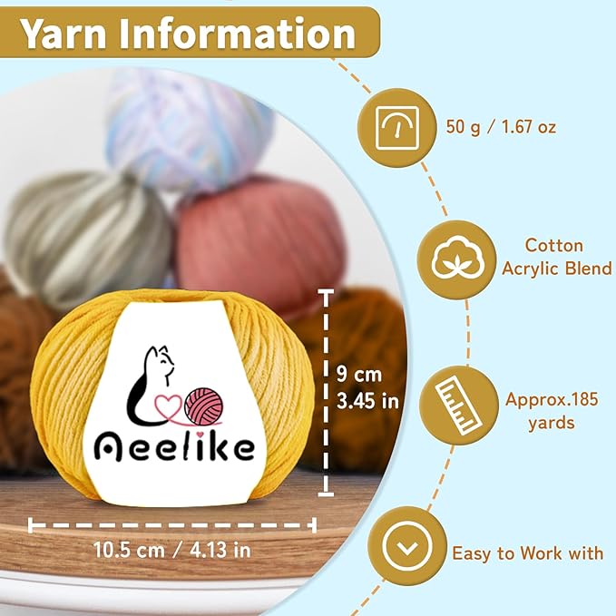 Aeelike Cotton Yarn for Crocheting, 20 PCS Multicolored Cotton Acrylic Blend Yarn Set, 4 Medium (Worsted) Crochet Yarns Bundle for Beginner Making DIY Crafts & Small Colorful Projects (Color A)
