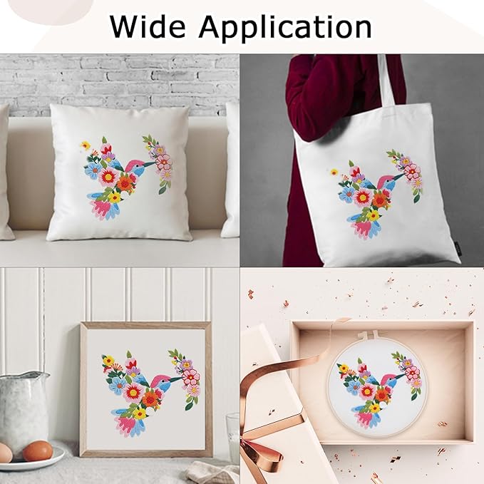 Nuberlic Bird Flower Embroidery Kit for Beginners -Adults Starter Cross Stitch Kit DIY Needlepoint with Hoop, Pre-Printed Fabric, Threads & Step-by-Step Guide