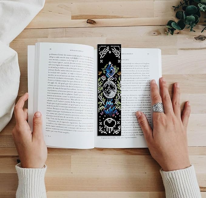 NEGEKFKX 6 Pcs Magical Witchy Cross Stitch Bookmark Kit for Adult Beginners,Cross Stitch Kits 14 CT DIY Crossstitch Kits Adult Stamped Bookmark Embroidery Bookmarks Kit