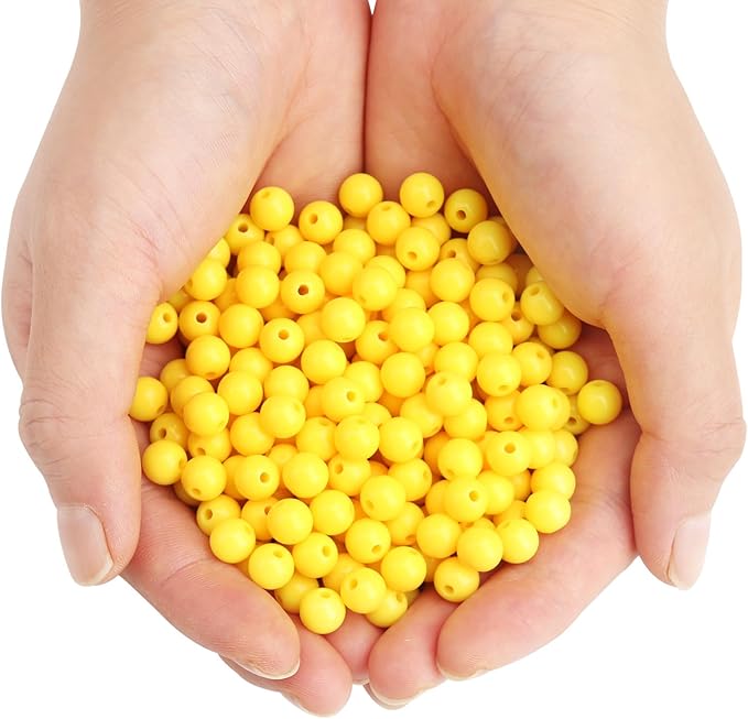 bonny boxx 1000pcs 6mm smooth yellow acrylic round beads, plastic resin bubblegum balls chunky gumball beads for necklace and bracelet making, crafting supplies