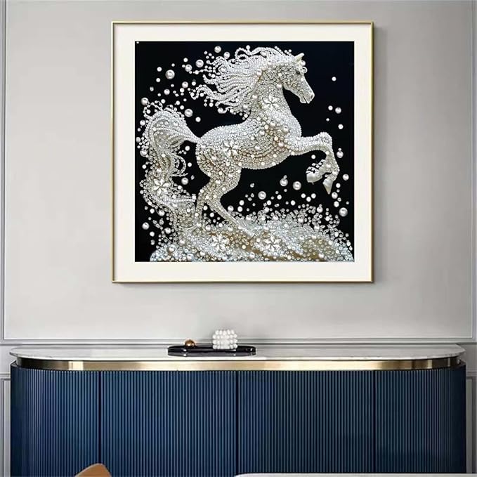 SHICERNHJ Special Shape Diamond Art Kits for Adults Beginners,White Horse Diamond Painting Kits,DIY Animals Crystal Rhinestones Painting kit for Home Wall Decoration 12 × 12 inch