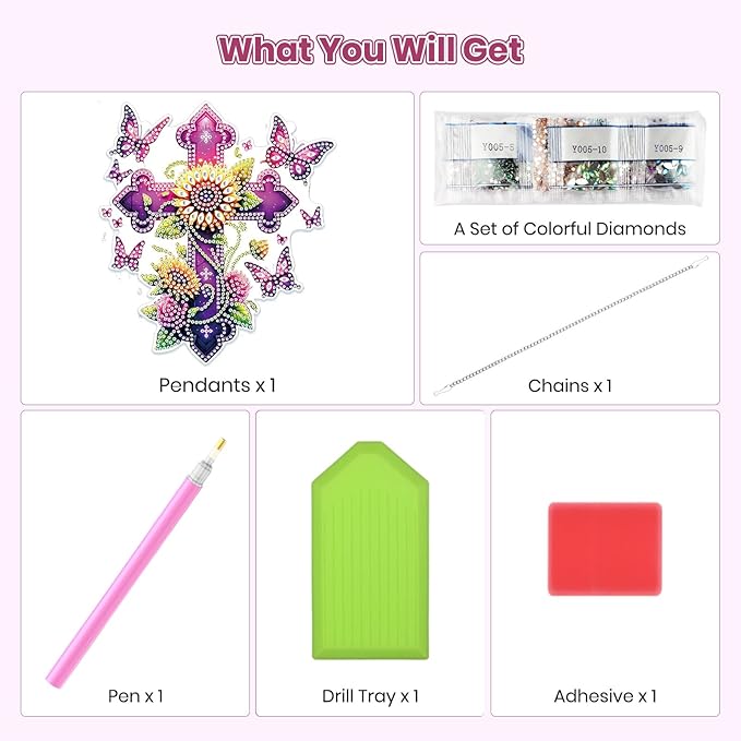 MOGTAA Easter Hanging Diamond Art Pendant Kits, 5D Cross Flowers Diamond Painting Kits for Adults, DIY Butterfly Diamond Painting Kits Special Crystal Gem Art for Home Decor