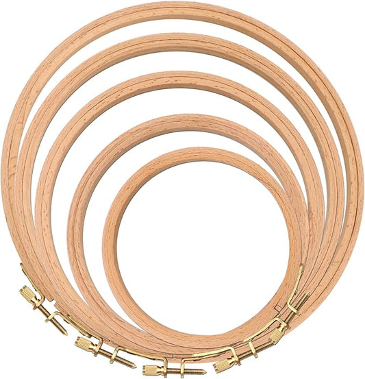 zocone 5 pcs beech wood embroidery hoops, wood circle hoop ring cross stitch hoop for embroidery, cross stitch, needlework, art craft handy sewing and christmas decoration (size-5",6",7",8",9")