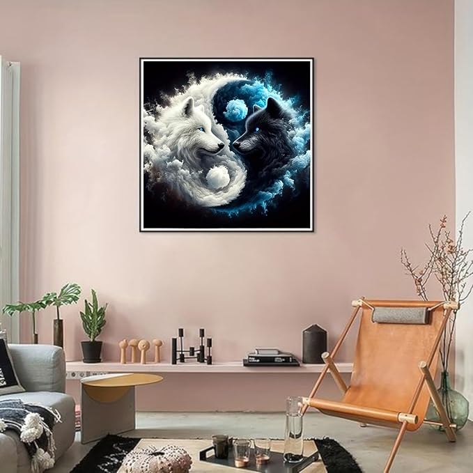 Wolf Stamped Cross Stitch Kits for Beginners Adults, Animal Dimensions Needlepoint Art Crafts,Counted Cross Stitch Kits Embroidery Kits for Beginners Adults for Home Decor 13.8X13.8inch