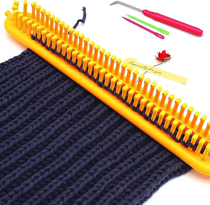 Katech 3 pcs Rectangle Knitting Looms Set Dense Pegs Loom Knitter Different Sizes Colorful Plastic Weaving Looms Set DIY Yarn Weaving Kits with a Crochet Hook and Needle (Color is Random)