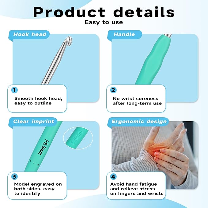 Mayboos 9 Sizes Crochet Hook Set, 34 Pack Crochet Hooks Yarn Needle Kits Knitting Needles with Ergonomic Handles for Crocheters Beginners 2.0mm~6.0mm