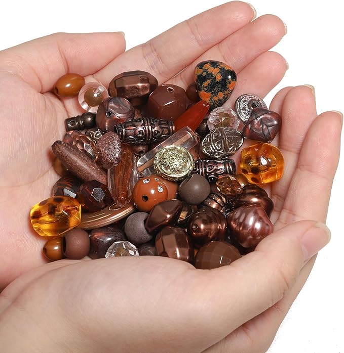 7.5 OZ Assorted Vintage Acrylic Beads for Jewelry Making, Song Xi Unique Flower Rose Czech Beads for Bracelet Earrings, Bohemia Style, Bulk, DIY Holiday Gift (240-260 PCS, Deep Coffee)