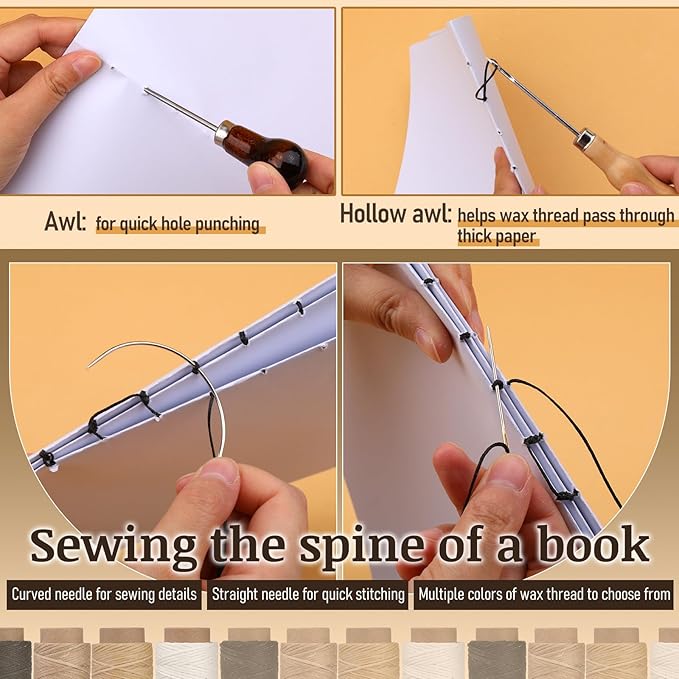 41 Pcs Book Binding Kits 3 Pcs Bone Folder Paper Creaser Paper Folding Tool Book Binding Starter Tools Kit with Binding Ribbon Brush Waxed Thread, Awl for Bookbinding