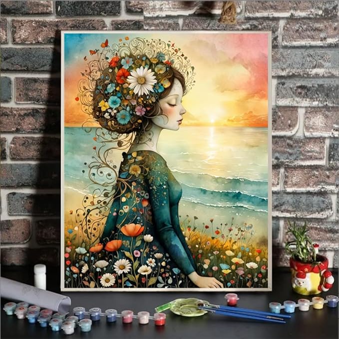 ldazao Girl Paint by Numbers Kit for Adults Flower Color Adult Paint by Number Kits Canvas Oil Painting Kit DIY Crafts for Women Gift 16x20 Inch Flameless