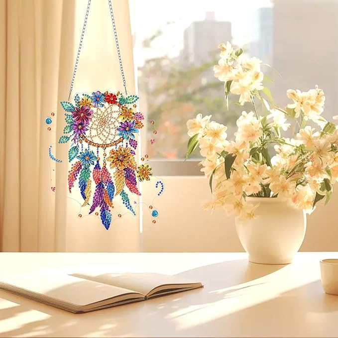 AIRDEA Hanging Diamond Painting Kits Dream Catcher,Special Shaped Diamond Art Kits for Beginner Wind Chimes,Gem Art Pendant Decor 7.87x6.14in