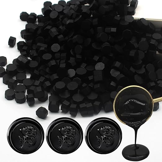 250pcs Wax Seal Beads Black, Andotopee Premium Sealing Wax Beads for Stamp Seals, Octagon Seal Stamp Pellets Refill Pack for Wedding Invitation, Letter Envelope, Scrapbook DIY, Formal Documents