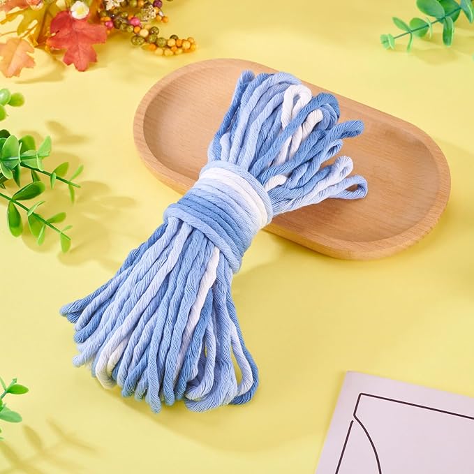 21.87 Yards Blue Single Strand Macrame Cord 3.5mm Gradient Colored Cotton Cord Colorful Twine Bohemia Soft Cotton Rope Yarn for DIY Crafts Knitting Crochet Wall Plant Hanger Home Project