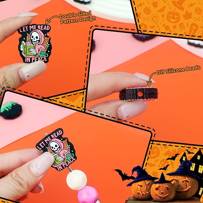 12pcs Halloween Silicone Focal Beads, Focal Beads for Pens，Keychain Making, Bracelet, Necklace Crafts, Bulk for DIY（Halloween）