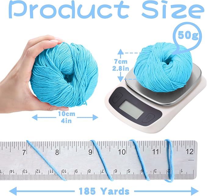 16 Skeins Cotton Yarn for Crocheting Knitting Soft Fine Clothes Cotton Blankets Yarn Bulk Assorted Colors for DIY Craft, Each 50g/185yard, 16 Colors(Blue Series)