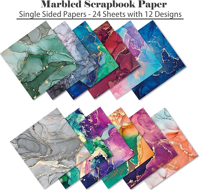 YASMEN Marble Scrapbook Paper Pad, 6x6 Single-Sided Valentine Cardstock Paper Pad for Card Making, Journals, Planner, DIY Envelopes, Greeting Cards, Gift Card, Decorative Art Craft -24 Sheets