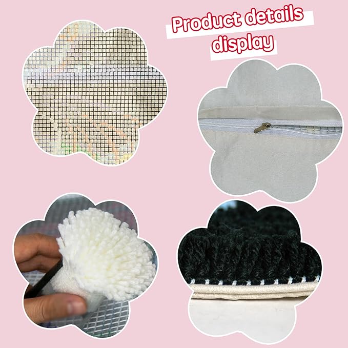 DL-YTG Latch Hook Kits Pillow Black Cat Left Crochet Yarn Cushion Colour Pre-Printed Canvas Rug Needlework DIY Pillowcase Hook and Latch Kit Christmas Home Crafts Sofa Decoration 42x42cm/16X16inch